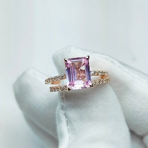 Natural Rose de France Amethyst bridal Ring, 925 Sterling Silver ring, Pink amethyst bridal wedding Ring, amethyst octagon ring