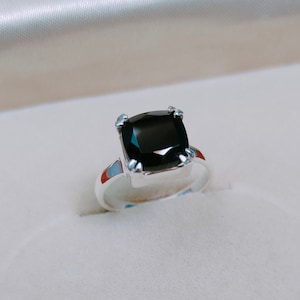 Natural Black Onyx Ring, 925 Sterling Silver Ring, Black Onyx cushion cut ring, Onyx Hand Made Ring, Natural Black onyx Engagement Ring