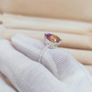Natural Ametrine Ring: 925 Sterling Silver Engagement Ring, ametrine handmade ring, Bi colour ametrine pear ring image 9