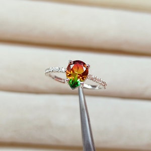 Watermelon tourmaline pear ring, 925 Sterling Silver Ring, watermelon tourmaline doublate quartz ring, watermelon tourmaline engagement ring
