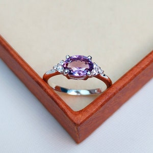 Anillo de amatista natural rosa de Francia, anillo de plata de ley 925, anillo de compromiso de amatista rosa de Francia, anillo de amatista rosa de corte ovalado hecho a mano