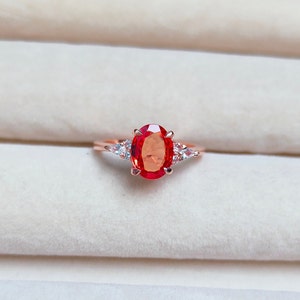 Orange sapphire ring, 925 Sterling Silver ring, orange sapphire oval cut ring, Sapphire engagement ring, lab grown orange sapphire hand made