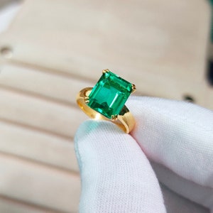 Emerald Ring, Octagon Cut Emerald Ring, 925 Sterling Silver Ring, lab grown emerald engagement ring, emerald hand made fine ring
