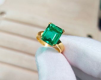 エメラルドリング、925スターリングシルバーリング、ラボグロウン