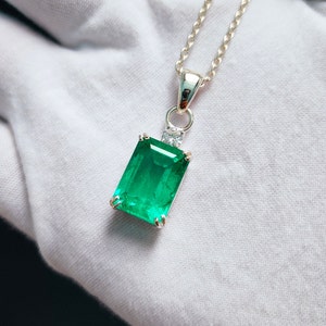 Columbian Emerald octagon pendant,925 sterling silver pendant,lab grown emerald pendant necklace, emerald wedding chain pendant necklace set