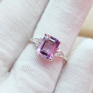 Natural Rose de France Ring, 925 sterling silver ring, rose de france amethyst octagon cut ring, pink amethyst ring, amethyst hand made ring