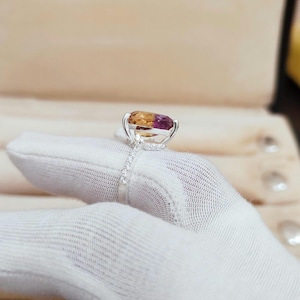 Natural Ametrine Ring: 925 Sterling Silver Engagement Ring, ametrine handmade ring, Bi colour ametrine pear ring image 10