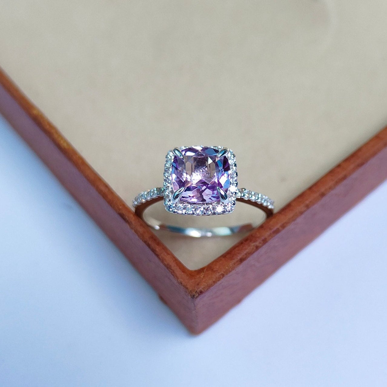 Natural rose de France amethyst ring,925 sterling silver ring,Rose de France amethyst engagement ring,pink amethyst  cushion hand made ring