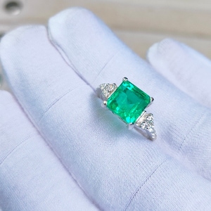 Columbian Emerald Asscher cut Ring, 925 Sterling Silver Ring, Emerald handmade Ring, lab grown emerald engagement ring,emerald ring for gift