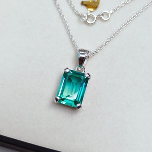 Green sapphire pendant, Green sapphire necklace, Octagon Green sapphire pendant, 925 sterling silver necklace, lab grown green sapphire