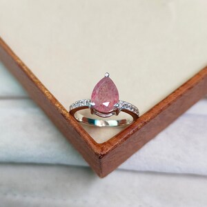 Natuurlijke aardbeikwartsring, 925 sterlingzilveren ring, natuurlijke aardbeikwarts peer geslepen ring, natuurlijke handgemaakte ring aardbeikwarts