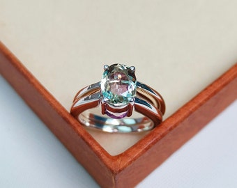 Rose de France Amethyst and green amethyst Flip Ring, 925 Sterling Silver ring, amethyst handmade ring, amethyst engagement ring
