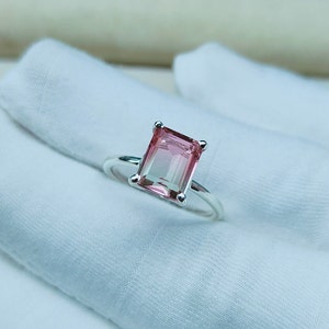 Watermelon tourmaline Octagon ring,925 Sterling Silver Ring,watermelon tourmaline doublate quartz ring,watermelon tourmaline engagement ring