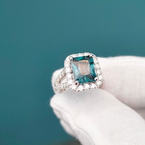Teal sapphire ring,octagon Rediant cut Teal sapphire ring,925 Sterling Silver ring,teal sapphire hand made ring,lab grown Teal sapphire ring