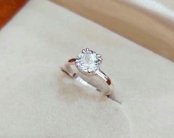 White Sapphire Ring: 925 Sterling Silver Engagement Ring, Lab grown white sapphire handmade ring, white Sapphire round cut ring