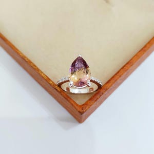 Natural Ametrine Ring: 925 Sterling Silver Engagement Ring, ametrine handmade ring, Bi colour ametrine pear ring image 1