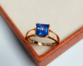 Blue sapphire ring,925 Sterling Silver ring, Square cut Blue sapphire  ring,Sapphire engagement ring, lab grown Blue sapphire hand made ring