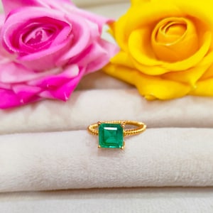 Columbian Emerald Asscher cut Ring, 925 Sterling Silver Ring, Emerald handmade Ring, lab grown emerald engagement ring,emerald ring for gift