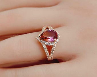 Ametrine Ring 925 Sterling Silver ring Engagement Ring ametrine handmade ring, ametrine pear Halo Ring Ametrine Doublet quartz ring