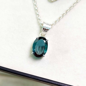 teal sapphire pendant, teal sapphire necklace, 925 sterling silver necklace, oval cut teal sapphire pendant, lab grown sapphire handmade