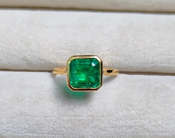 Emerald Asscher cut Ring, 925 Sterling Silver Ring, Emerald handmade Ring, lab grown emerald engagement ring, emerald ring for gift