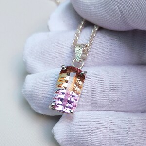 Natural Ametrine Pendant,  fancy concave cut Ametrine Pendant, Octagon Cut Ametrine Necklace pendant, 925 Sterling silver hand made necklace