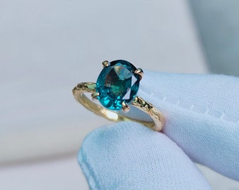 Ocean Teal sapphire ring, Oval cut Teal sapphire ring, 925 Sterling Silver ring, Sapphire engagement ring, lab grown Teal sapphire ring