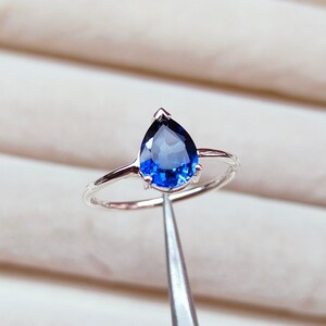 Blue sapphire ring, 925 Sterling Silver ring, pear cut Blue sapphire  ring, Sapphire engagement ring, lab grown Blue sapphire hand made ring