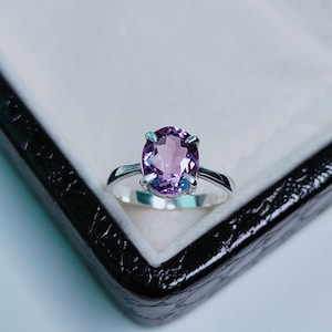 Rose de France Amethyst Ring: Oval Cut Sterling Silver Engagement Ring