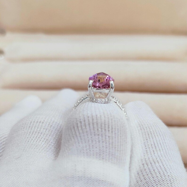 Natural Ametrine Ring: 925 Sterling Silver Engagement Ring, ametrine handmade ring, Bi colour ametrine pear ring image 7