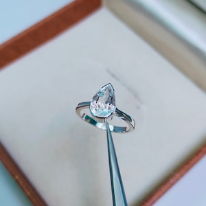 white sapphire ring 925 Sterling Silver ring, white sapphire pear cut ring Sapphire engagement ring, lab grown White sapphire hand made ring