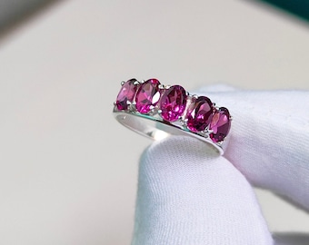 Rhodoliet-granaat trouwring: 925 sterlingzilver, handgemaakte ring granaat, verlovingsring rhodoliet-granaat