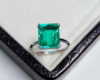 Columbian Emerald Ring, emerald octagon cut Ring, 925 Sterling Silver Ring, lab grown emerald engagement ring,  emerald hand made ring