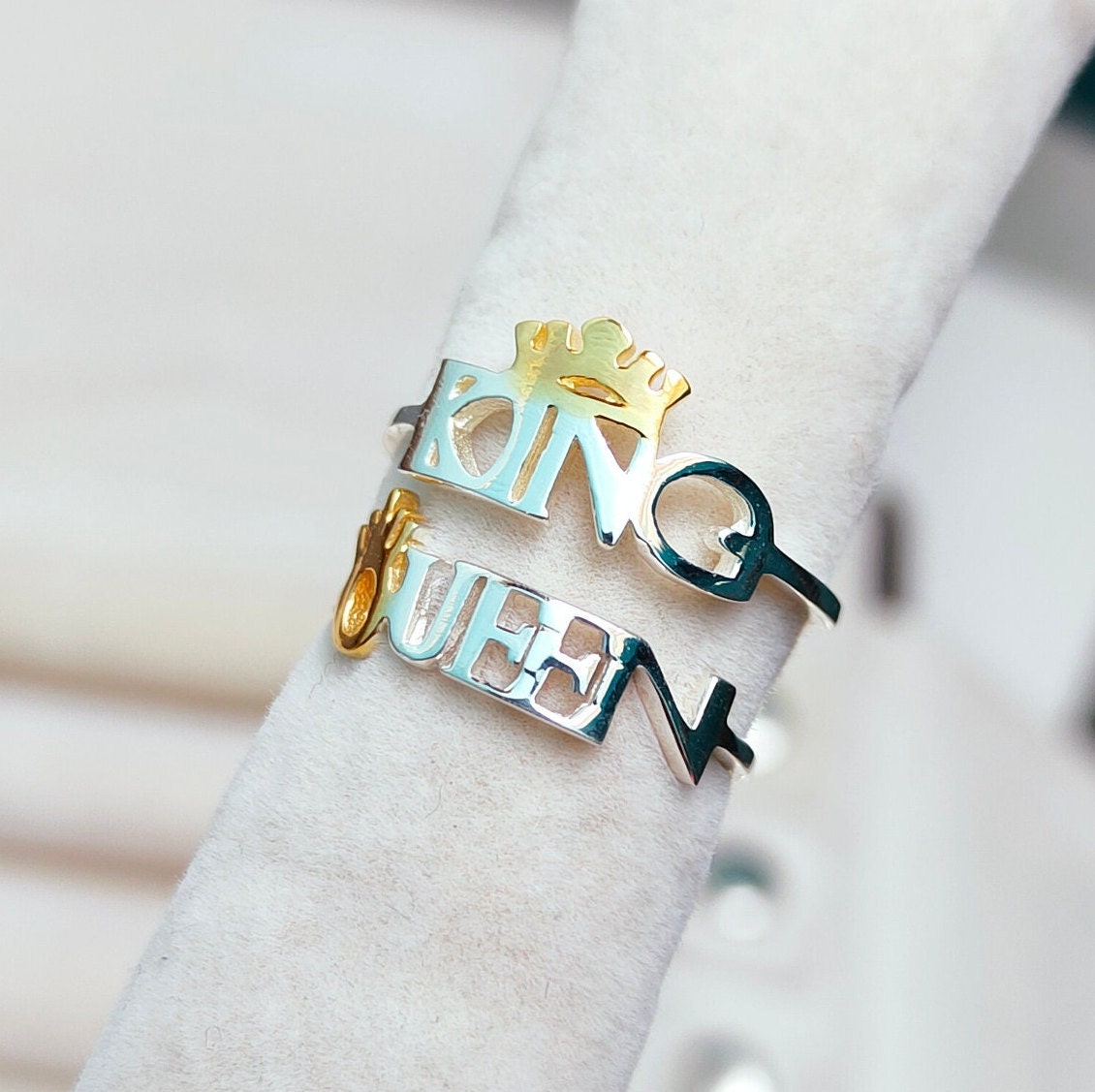 Bague de couple en argent King et Queen bague de bande en