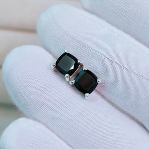 Natural Black Onyx stud earrings,925 Sterling silver earrings, Black Onyx cushion cut stud earrings, Onyx wedding stud earrings,
