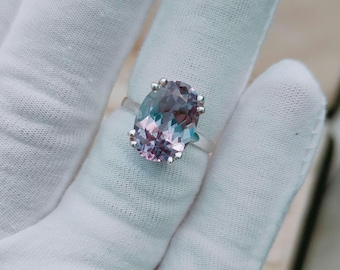Alexandrite Ring: 925 Sterling Silver, Color Change Stone ring, alexandrite handmade ring, Lab grown alexandrite engagement ring