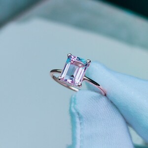 Anillo de rosa de Francia natural, anillo de plata de ley 925, anillo de amatista de talla octagonal rosa de Francia, anillo de amatista rosa, anillo de amatista hecho a mano