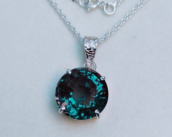 blauer Saphir Anhänger, blauer Saphir Anhänger, 925 Sterling Silber Halskette, blauer Saphir Anhänger mit Rundschliff
