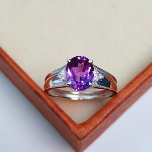 Purple sapphire ring,oval cut purple sapphire ring,925 sterling silver ring,Purple sapphire hand made ring, Lab grown purple sapphire ring
