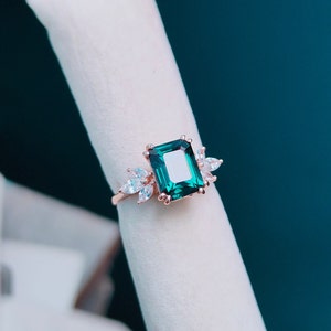 Teal sapphire ring,octagon cut Teal sapphire ring,925 Sterling Silver ring,green teal sapphire handmade ring,lab grown Teal sapphire ring