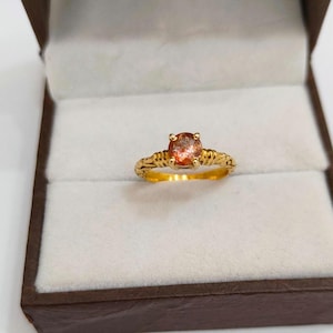 Natural sunstone ring, 925 sterling silver ring, Round Cut sunstone handmade ring, sunstone engagement ring, Sunstone vintage silver ring