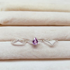 Anillo de amatista natural Rose de France con dos bandas, anillo de plata de ley 925, anillo de boda de amatista, anillo de amatista rosa hecho a mano