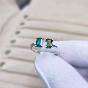 Teal sapphire ring,octagon cut Teal sapphire ring,925 Sterling Silver ring,green and ocean teal sapphire ring, lab grown Teal sapphire ring