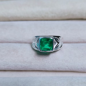 Columbian Emerald Asscher cut Ring, 925 Sterling Silver Ring, Emerald handmade Ring, lab grown emerald engagement ring, emerald ring for gif