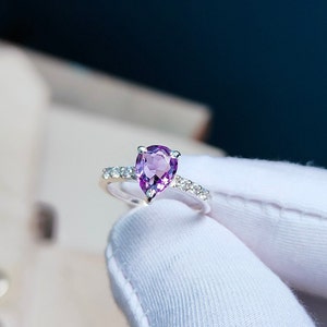 Rose de France pear cut Ring, 925 sterling silver ring,rose de france amethyst ring, pink amethyst engagement ring, amethyst hand made ring