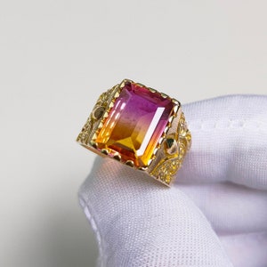 Ametrine octagon ring, 925 sterling silver ring, Ametrine doublete quartz Ring, Ametrine hand made ring, Ametrine bi color engagement ring