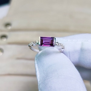 Purple sapphire ring, Baguette cut sapphire ring, 925 sterling silver ring, purple sapphire ring, Lab grown purple sapphire Hand made ring
