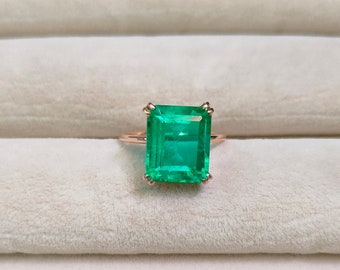 Antique Vintage Emerald ring, Emerald octagon Ring,925 Sterling Silver Ring,lab grown emerald engagement ring,emerald hand made silver ring