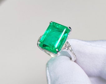 Columbian Emerald Ring, emerald octagon cut Ring, 925 Sterling Silver Ring, lab grown emerald engagement ring, emerald hand made ring