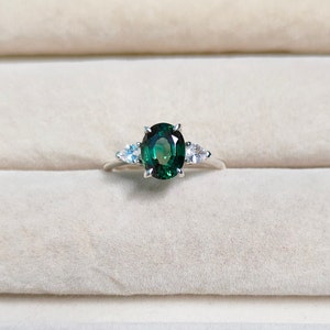 Teal sapphire ring,oval cut green Teal sapphire ring,925 Sterling Silver ring,Sapphire engagement ring,lab grown Teal sapphire handmade ring